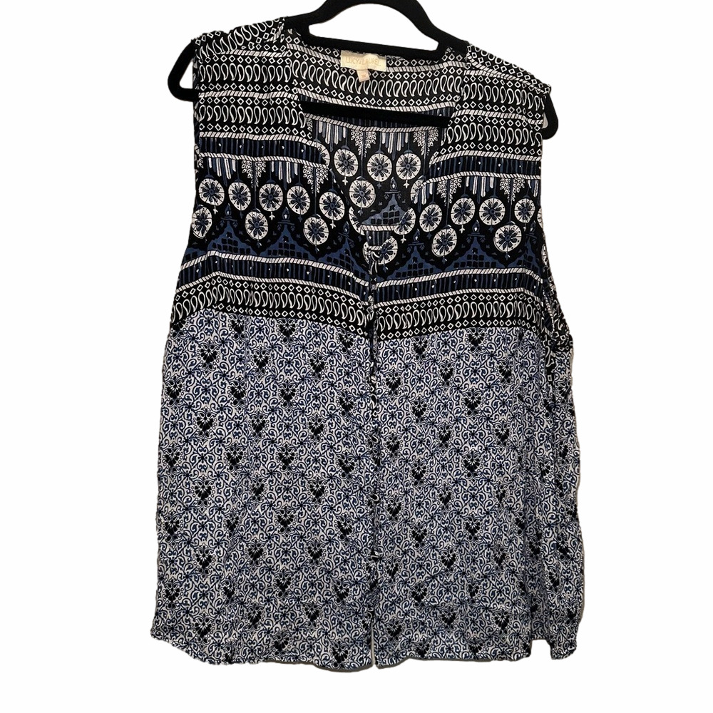 LUCY & LAUREL Blue Multi Blouse Size 3X